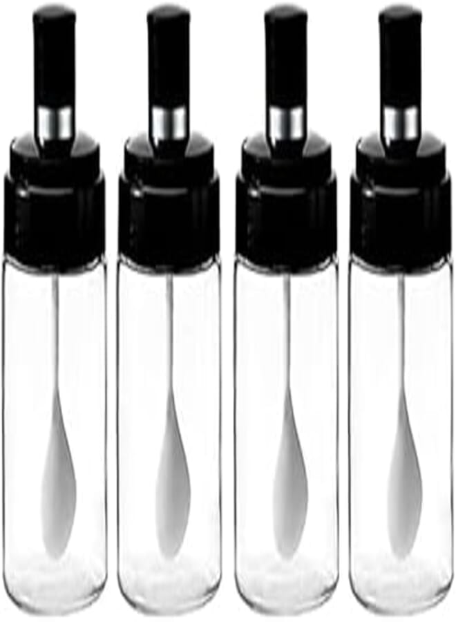 Kitchen Clear plastic Spice Jars Seasonning Box Set of 4 with Spoons, Seasoning Containers Bottles with Black Cap,10oz for Home and Kitchen (4) By Julia Store