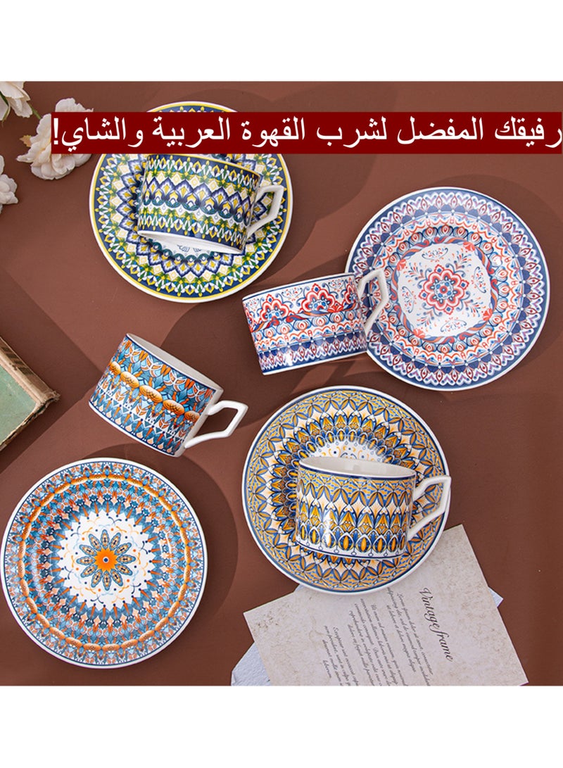 Luxury Ceramic Coffee Cup Set & Mug Gift Collection (2 Cups, 2 Saucers, 2 Petal-Shaped Golden Spoons) - Desert Glow Artistry, Fusion of Bohemian Spirit and Middle Eastern Craftsmanship, Premium Gift for Home, Office, and Gatherings  - Image 3