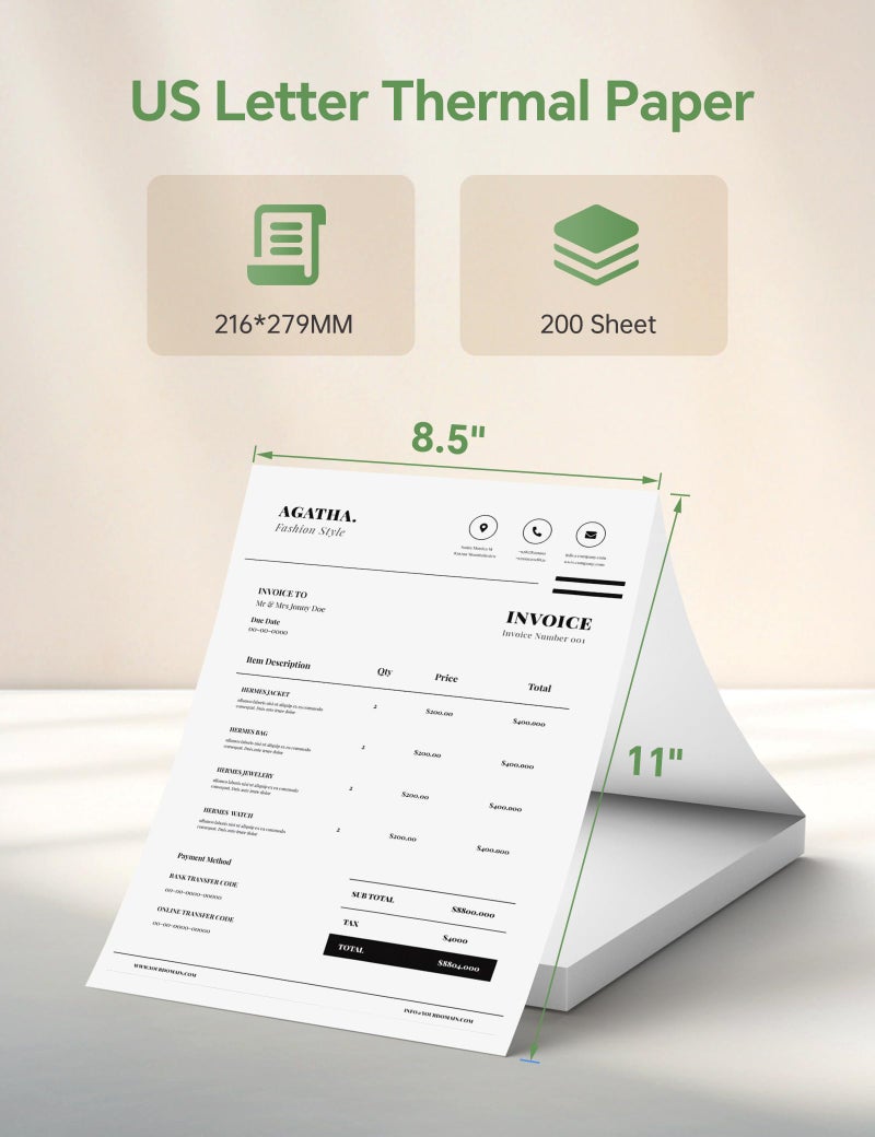 PRT 200 Sheets Thermal Printer Paper 8.5x11 US Letter MT610 Thermal Paper, Compatible with PRT/iDPRT/HPRT Portable Printer and Other Brands Thermal Document Printers - Image 3