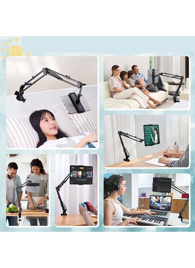 Generic - Pad Tablet Holder for Bed - Arm Height Adjustable Tablet Floor Stand Metal 360° Rotating Pad Clamp Mount for Pad, Kindle Reading and Other 4.7~12.9'' Phones and Tablets - Image 1