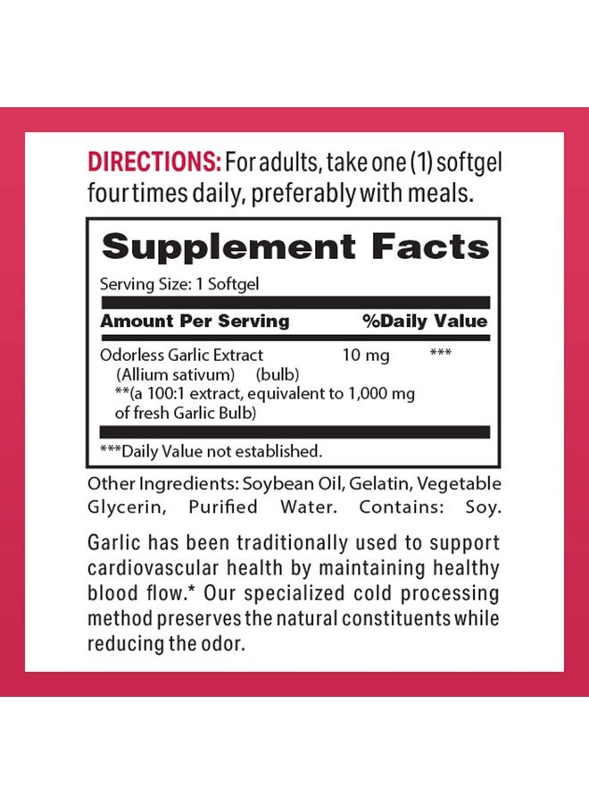 Vitamin World Odorless Garlic Softgels 1,000mg.Garlic Extract 100 rapid release softgels - Image 2