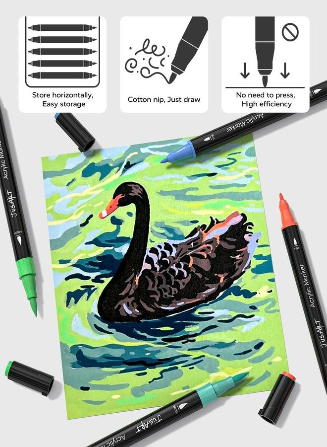 JusArt 24 Colors Dual Tip Acrylic Paint Pens Markers, Brush and Fine Tip, Premium Paint Pens for Wood, Canvas, Egg, Stone, Fabric, Rocks, Metal, Glass, Ceramic, DIY Crafts Making Art Supplies Gifts - Image 4