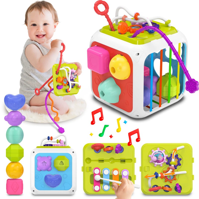 kecristv Montessori Toys for Toddler Girls Boys Baby Sorter Learning Sensory Activity Cube Toddler Girl Boy Easter Basket Stuffers Birthday Gifts Baby Toys 18 Months - Image 4