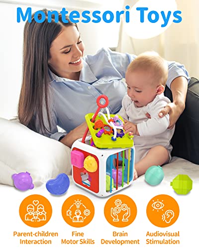 kecristv Montessori Toys for Toddler Girls Boys Baby Sorter Learning Sensory Activity Cube Toddler Girl Boy Easter Basket Stuffers Birthday Gifts Baby Toys 18 Months - Image 5