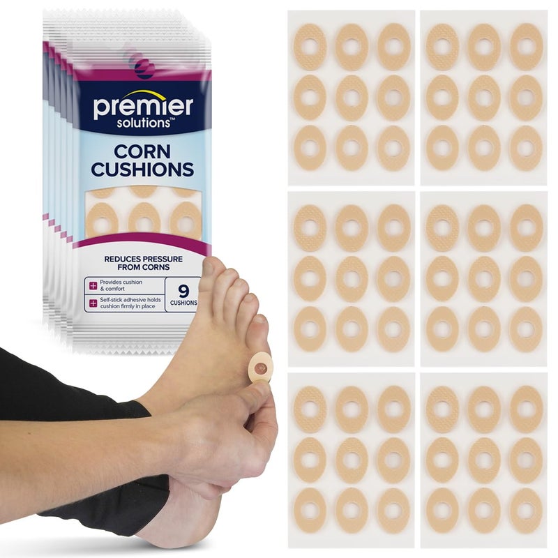 Premier Solutions Corn Cushions for Feet, Self-Stick Adhesive Foot Care Cushions to Pad and Protect Corns, 54 Count (6 Packs of 9) - Image 1