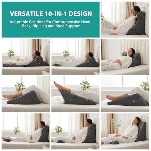 Bedluxe Adjustable 4pcs Bed Wedge Pillow Set, Memory Foam Wedge Pillow Post Surgery for Back, Neck, Leg Pain Relief, Pillow Wedge for Sleeping, Sitting up in Bed, Acid Reflux and GERD, Dark Grey - Image 2