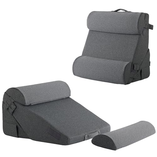 Bedluxe Adjustable 4pcs Bed Wedge Pillow Set, Memory Foam Wedge Pillow Post Surgery for Back, Neck, Leg Pain Relief, Pillow Wedge for Sleeping, Sitting up in Bed, Acid Reflux and GERD, Dark Grey - Image 1
