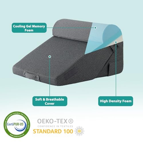 Bedluxe Adjustable 4pcs Bed Wedge Pillow Set, Memory Foam Wedge Pillow Post Surgery for Back, Neck, Leg Pain Relief, Pillow Wedge for Sleeping, Sitting up in Bed, Acid Reflux and GERD, Dark Grey - Image 4