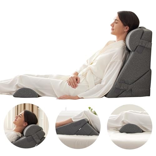 Bedluxe Adjustable 4pcs Bed Wedge Pillow Set, Memory Foam Wedge Pillow Post Surgery for Back, Neck, Leg Pain Relief, Pillow Wedge for Sleeping, Sitting up in Bed, Acid Reflux and GERD, Dark Grey - Image 5