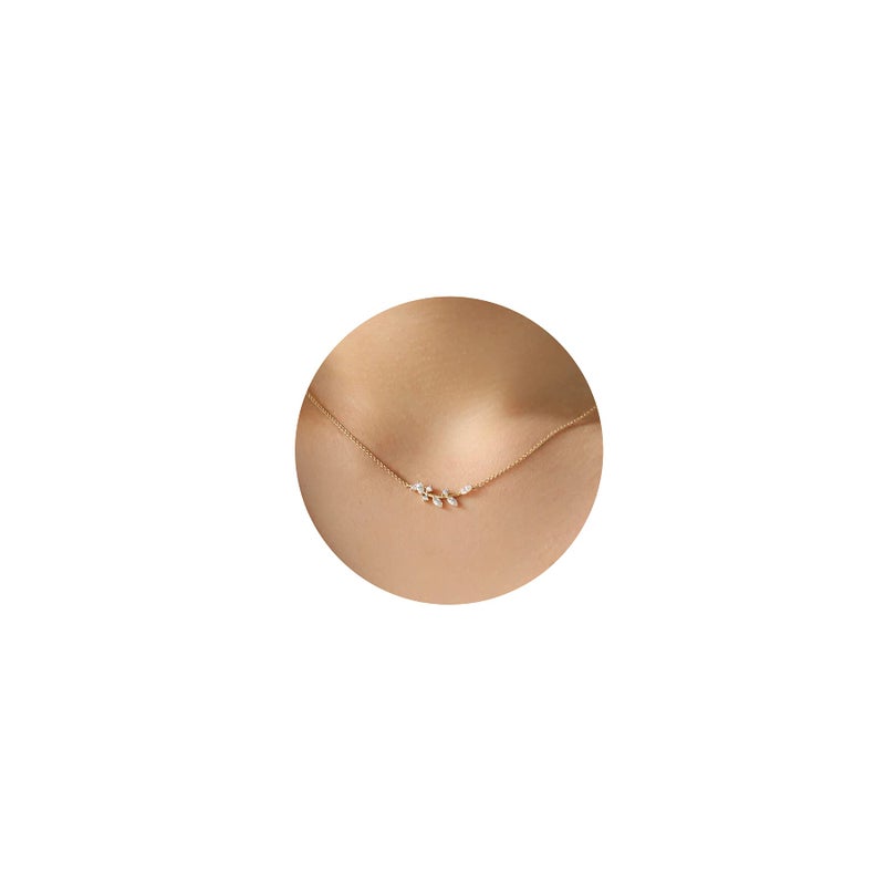 ASCOMY Dainty CZ Olive Leaf Pendant Necklace 14k Gold Plated Delicate Cute Cubic Zirconia Olive Branch Leaf Pendant Simple Jewelry Link Chain Nacklace for Women Personalized - Image 1