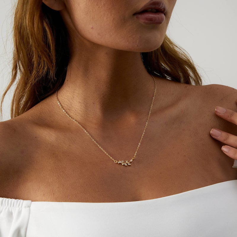 ASCOMY Dainty CZ Olive Leaf Pendant Necklace 14k Gold Plated Delicate Cute Cubic Zirconia Olive Branch Leaf Pendant Simple Jewelry Link Chain Nacklace for Women Personalized - Image 2