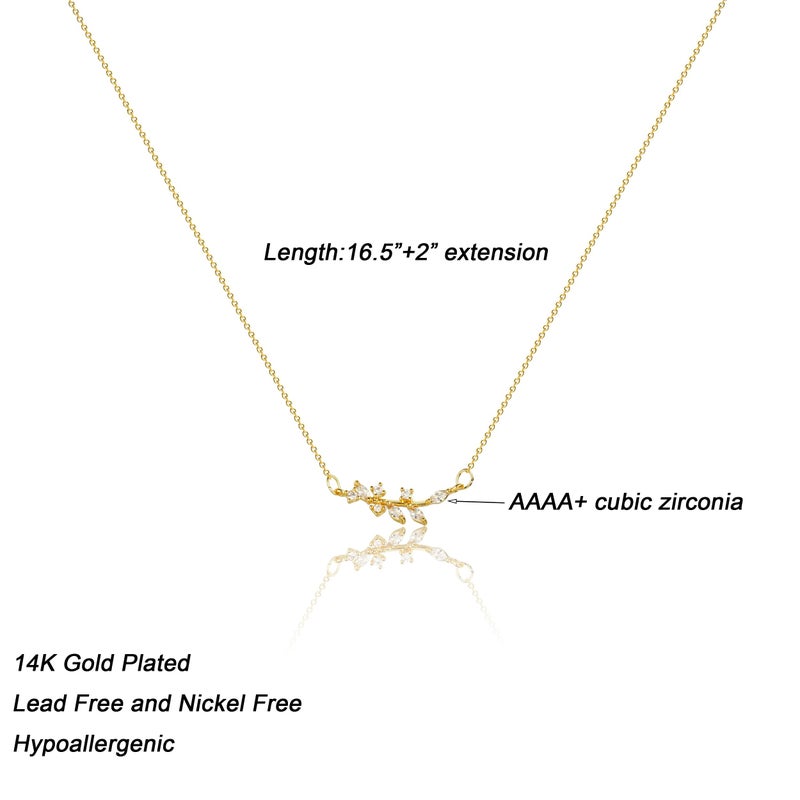 ASCOMY Dainty CZ Olive Leaf Pendant Necklace 14k Gold Plated Delicate Cute Cubic Zirconia Olive Branch Leaf Pendant Simple Jewelry Link Chain Nacklace for Women Personalized - Image 5