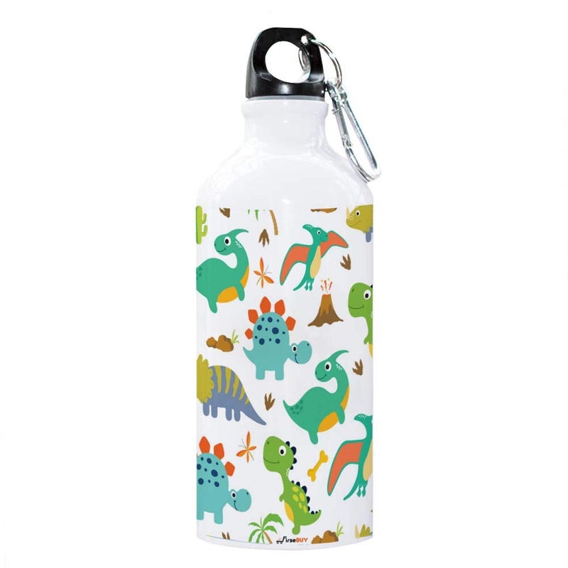 FirseBUY Boys and Girls Cartoon Dinosaurs Aluminum BPAFree and EcoFriendly Water Bottle White 600 ml Pack of 1 - Image 1