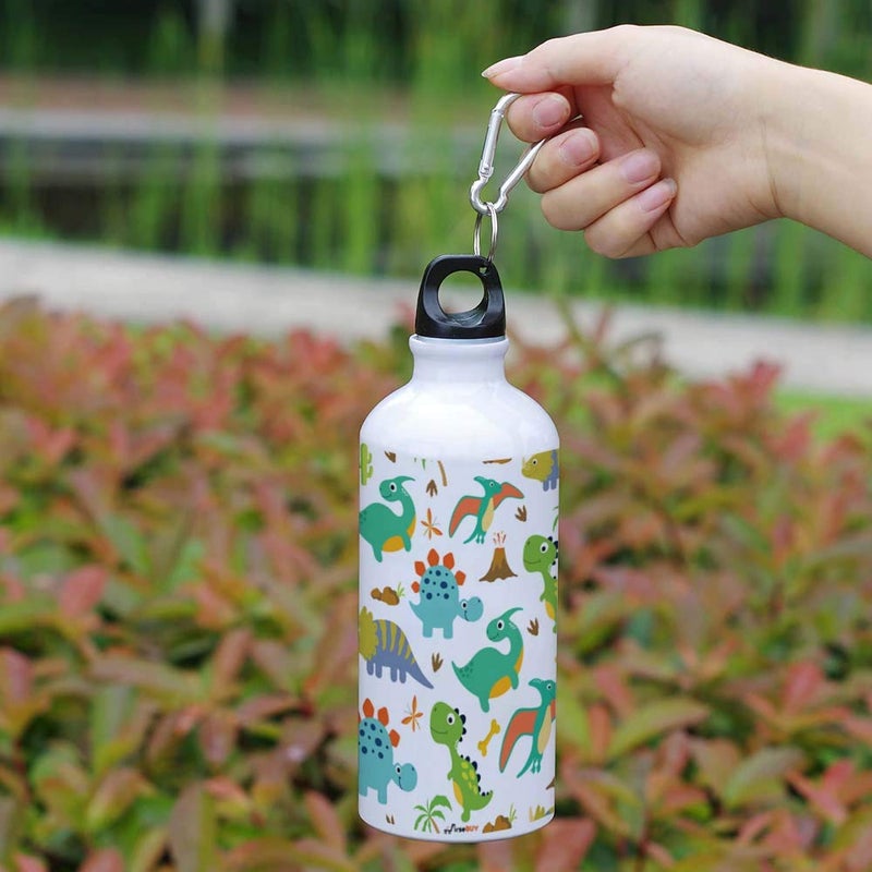 FirseBUY Boys and Girls Cartoon Dinosaurs Aluminum BPAFree and EcoFriendly Water Bottle White 600 ml Pack of 1 - Image 2