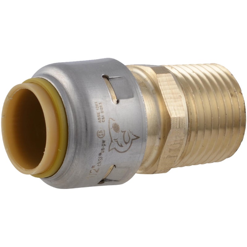 SharkBite Max 1/2 Inch MNPT Adapter, Push to Connect Brass Plumbing Fitting, PEX Pipe, Copper, CPVC, PE-RT, HDPE, UR120A - Image 1