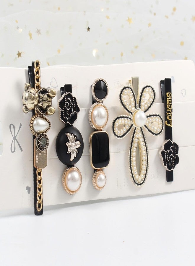 Merdia Simulated Pearl Hair Clips for Women | Unique Patterns & Shapes Barrettes for Thick Hair | Hair Barrettes for Women, Short Hair Accessories | Alligator Bobby Clips for Hair (Golden & Black) - Image 3
