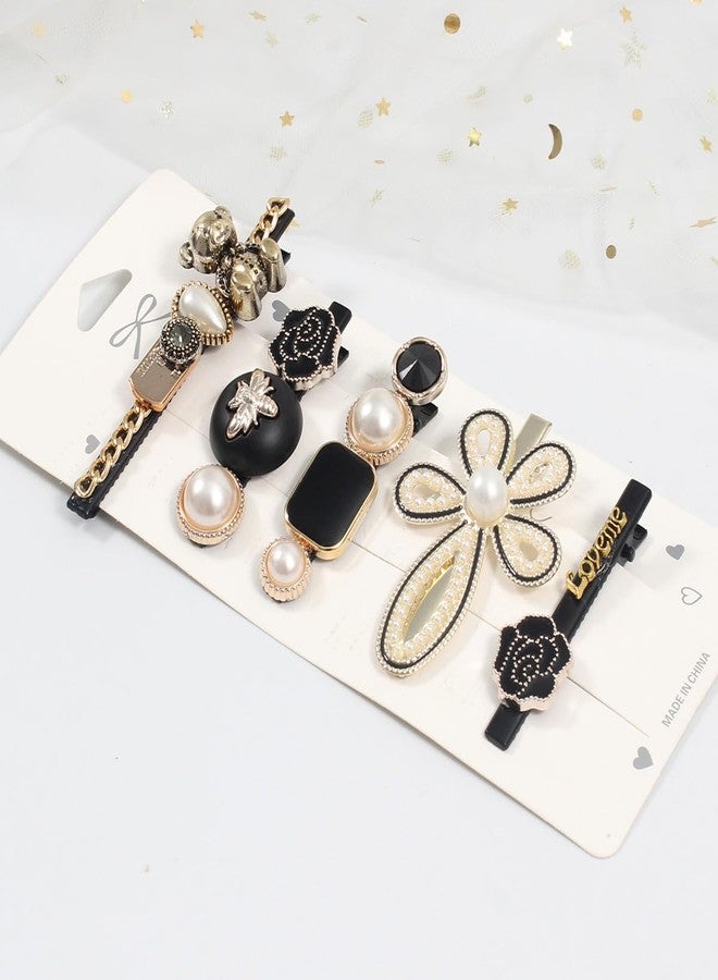 Merdia Simulated Pearl Hair Clips for Women | Unique Patterns & Shapes Barrettes for Thick Hair | Hair Barrettes for Women, Short Hair Accessories | Alligator Bobby Clips for Hair (Golden & Black) - Image 2