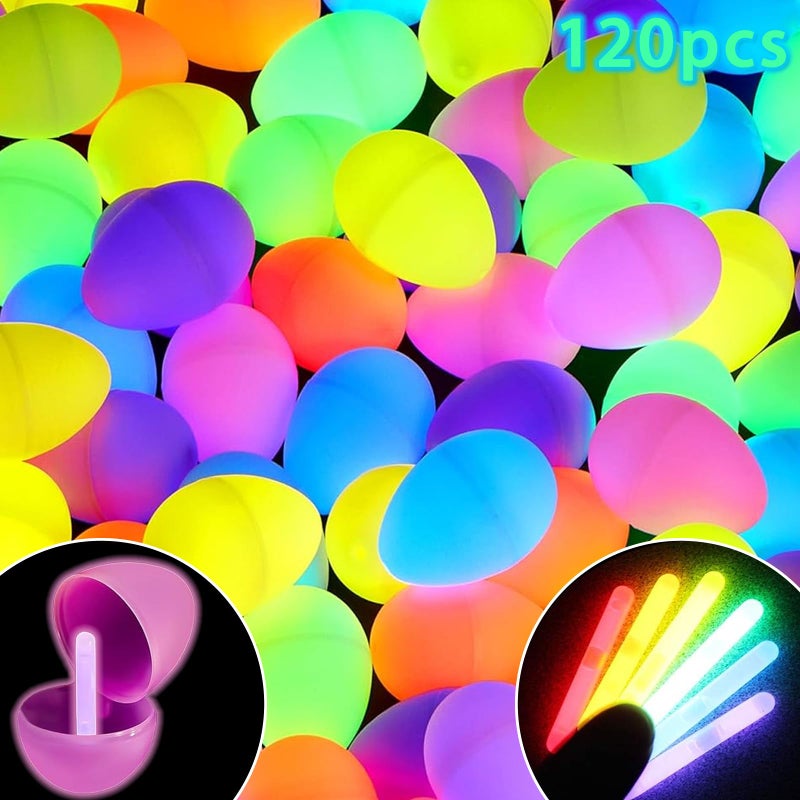 rosulasi 120 Pcs Glow in The Dark Easter Eggs with 120 Mini Glow Sticks Easter Theme Decorations Supplies - Image 3