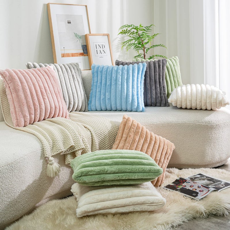 DEELAND Pack of 2 Double-Sided Faux Fur Plush Decorative Throw Pillow Covers Fuzzy Striped Soft Pillowcase Cushion Covers for Sofa Couch Bedroom(Camel 18x18 inch - Image 4