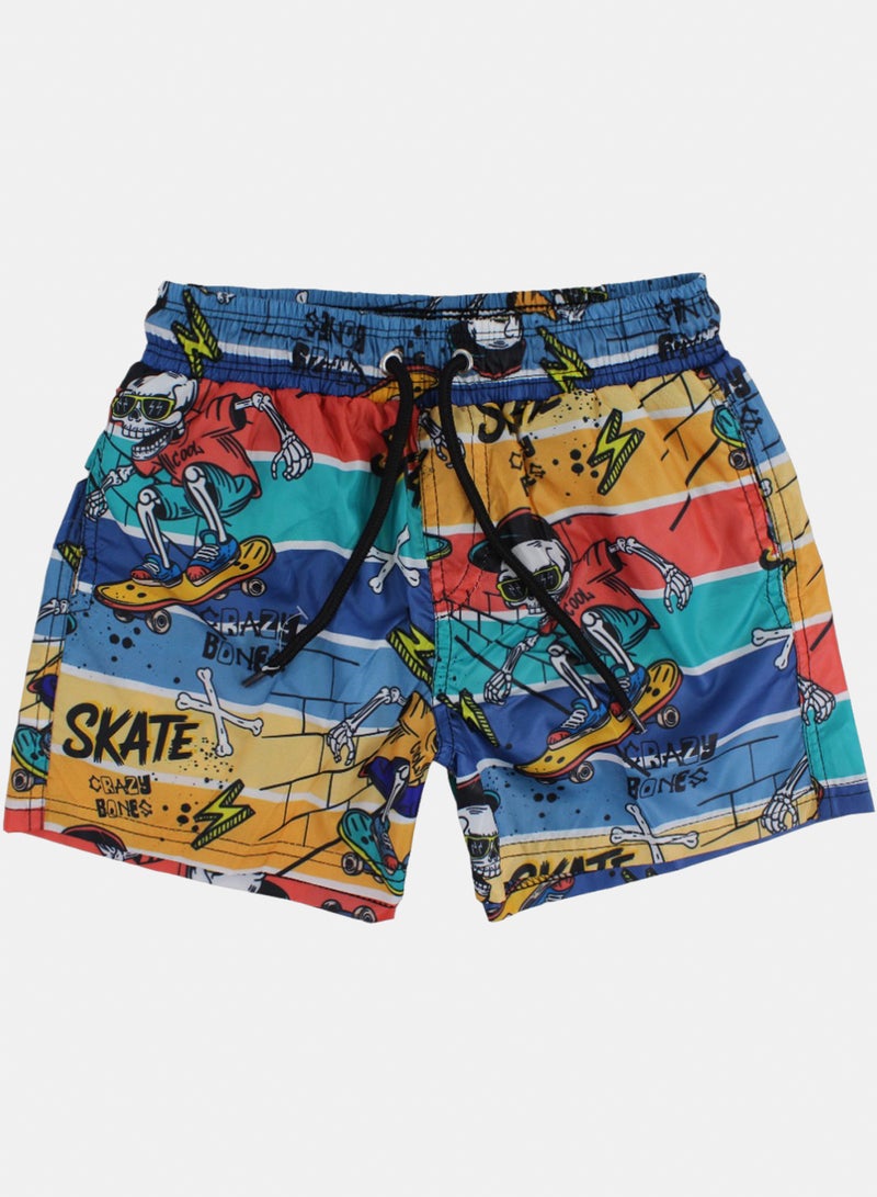 Boys Swim Trunks – Multicolor with Skeletons Print