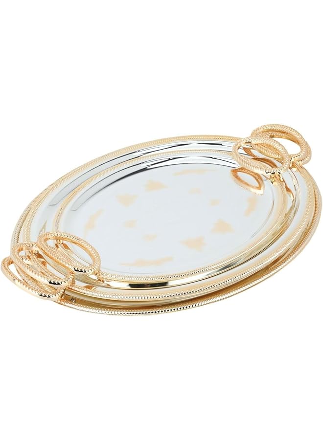 Alsaif Gallery Hand Engraved Oval Shape Steel Serving Tray 3 Piece Set - Image 2