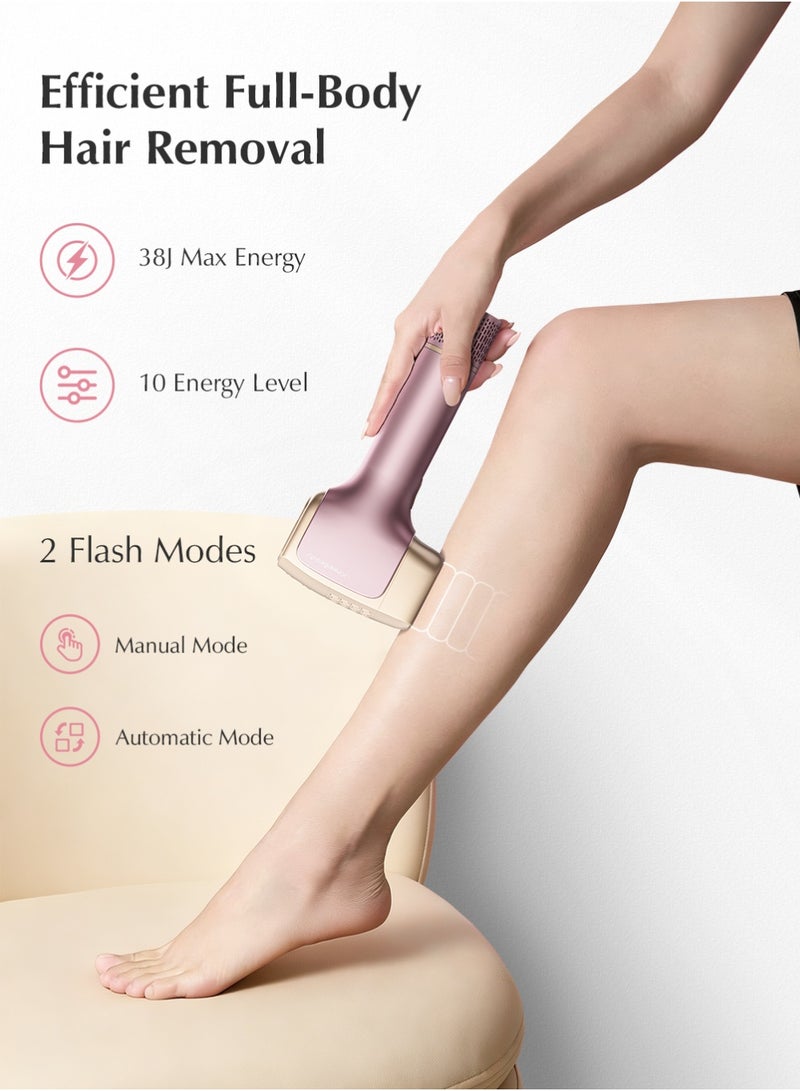 KinseiBeauty T36 999,999 Flashes 10 Energy Levels Laser Hair Removal, 4℃ Ice Cooling Painless IPL Hair Removal Device, 0.5s/Flash, Extra-large 3.9cm² light outlet, Intelligent Skin Tone Recognition Laser Epilator, Laser Hair Removal Device for Whole Body Bikini Face Arm Armpit Back Leg(1*Bikini+1*Face Lamp) - Image 4