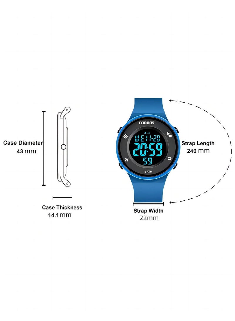 COOBOS Kids Water Resistant Rubber Digital Watch Blue - Image 3