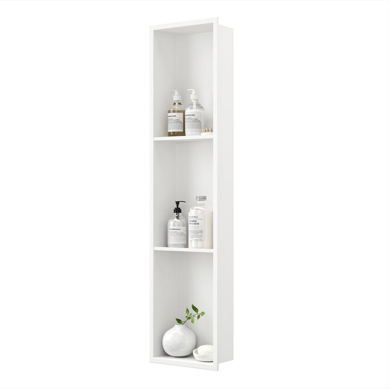 Neodrain 8X36 Inch White Three Layers Stainless Steel Shower Niche NO Tile Needed Recessed Niche Shelf for Bathroom Storage 3Tier Recessed Builtin Wall Niche