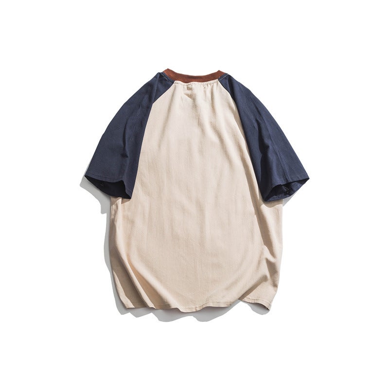 Summer Vintage Contrast Color Cotton And Linen T-Shirt Men'S Japanese Retro Pattern Printed Round Neck Loose Artistic T-Shirt - Image 3
