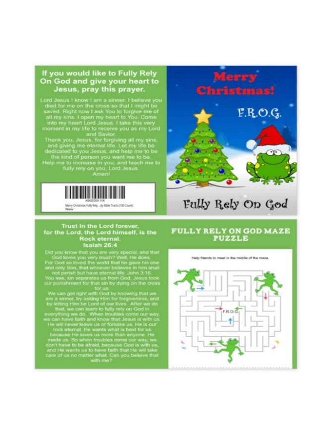 biblebanz - Merry Christmas Fully Rely On God Frog Bulk Activity Bible Tracts (100 Count) F.R.O.G. Message, Heartfelt Prayer, Perfect For Church Celebrations, Christian Bible Tracts For Kids - Image 1