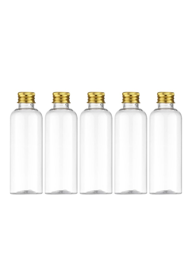 SYOSI 5 PCS Travel Bottles 3.4 oz, Refillable Containers for Cosmetic, Leakproof Travel Plastic Bottles with Gold Aluminum Screw Cap for Travel Essentials, 100ml, Clear - Image 1