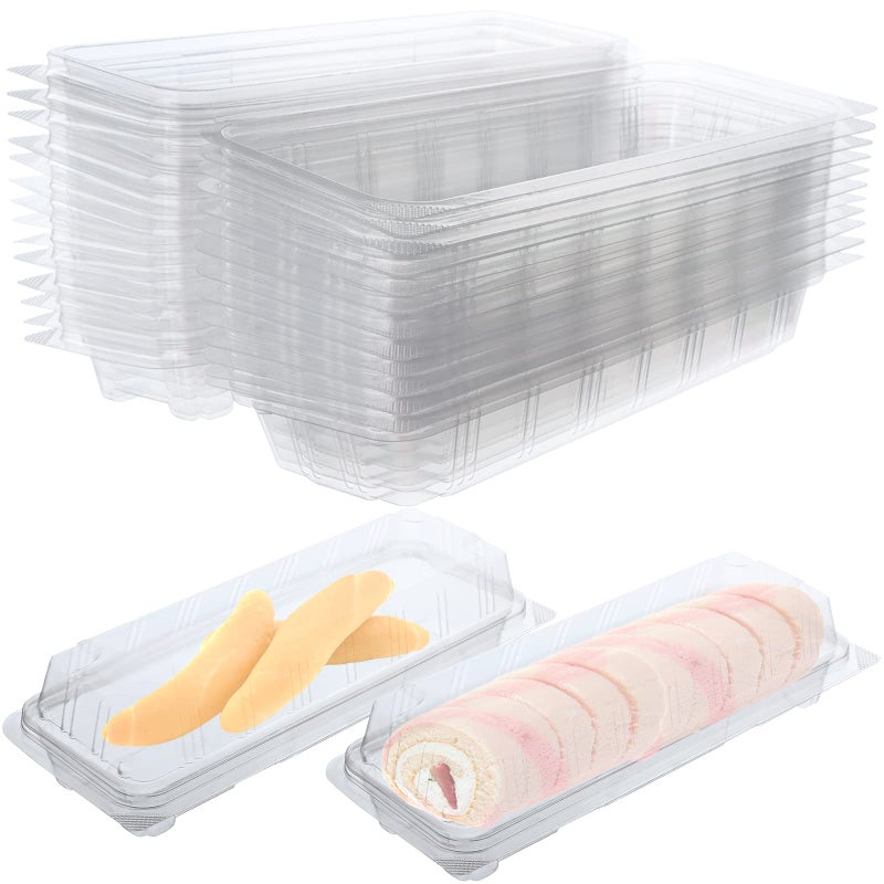 Yiphates 50 Pcs Transparent Cake Swiss Roll Container 866 x 335 x 197 Clear Cake Container Disposable to Go Box for Restaurants Delivery Takeout