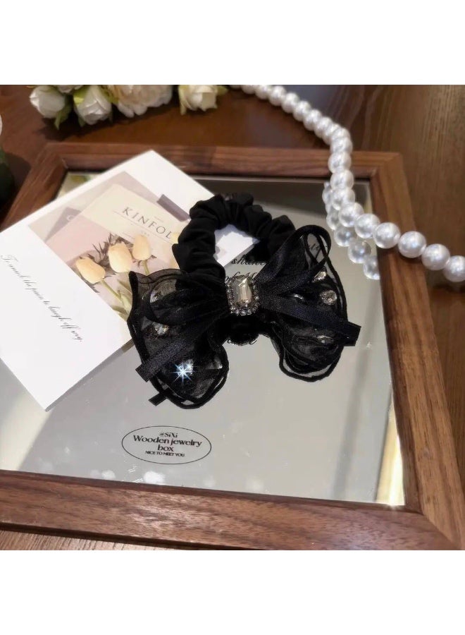 Black Crystal Bow Hair scrunchie  for Girls & Women suitable for school and everyday wear - Image 2
