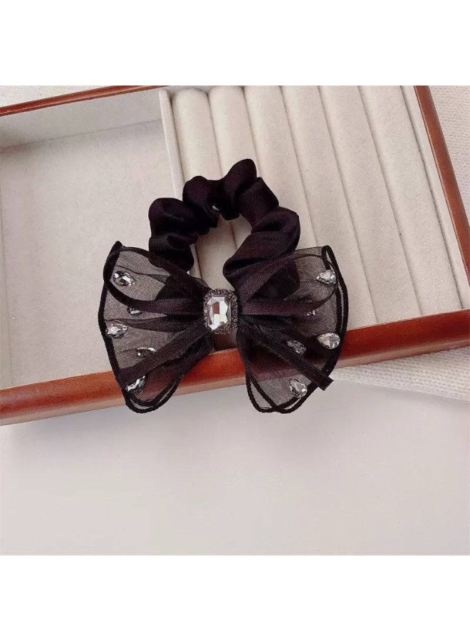 Black Crystal Bow Hair scrunchie  for Girls & Women suitable for school and everyday wear - Image 1