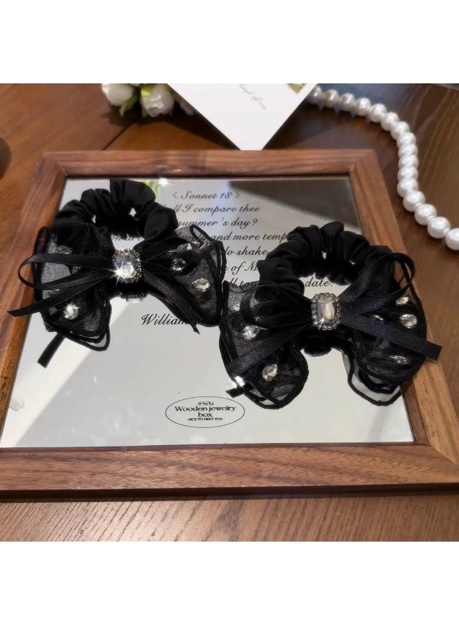 Black Crystal Bow Hair scrunchie  for Girls & Women suitable for school and everyday wear - Image 4