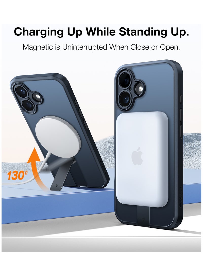 TORRAS Magnetic 360°Stand Case for iPhone 16 Case, Full Camera Protection, Fit for MagSafe,16FT Mil-Grade Drop Protection, Slim Frosted Case for 16 iPhone Phone Case with Kickstand (6.1"), Black Black - Image 4
