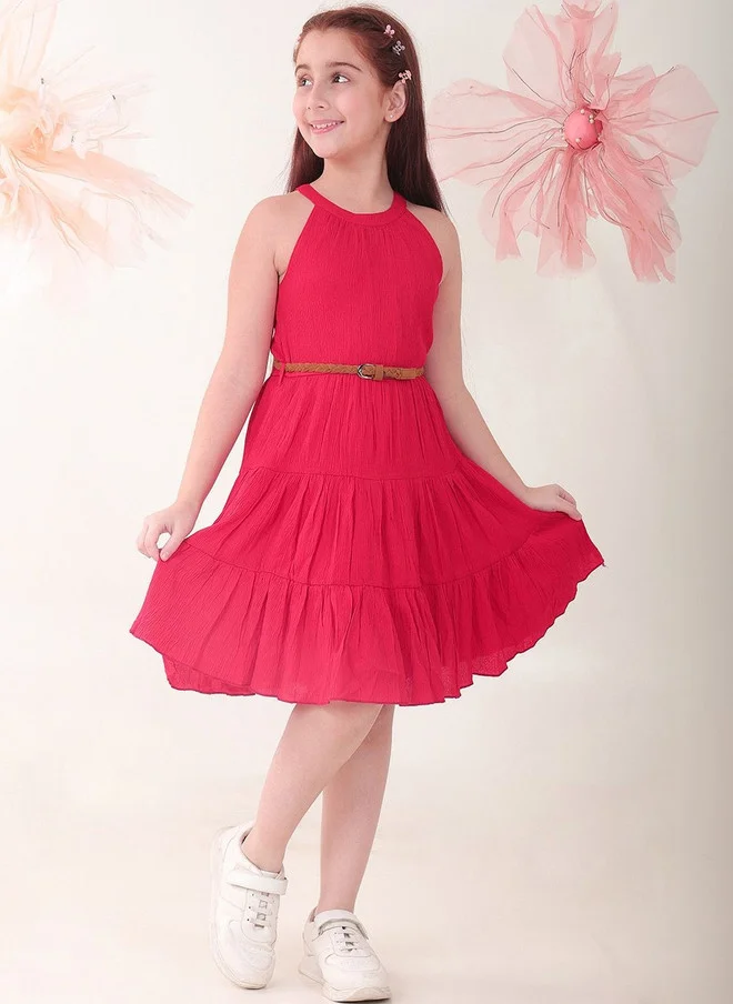Bonkids BONKIDS Red Satin Fit & Flare Dress