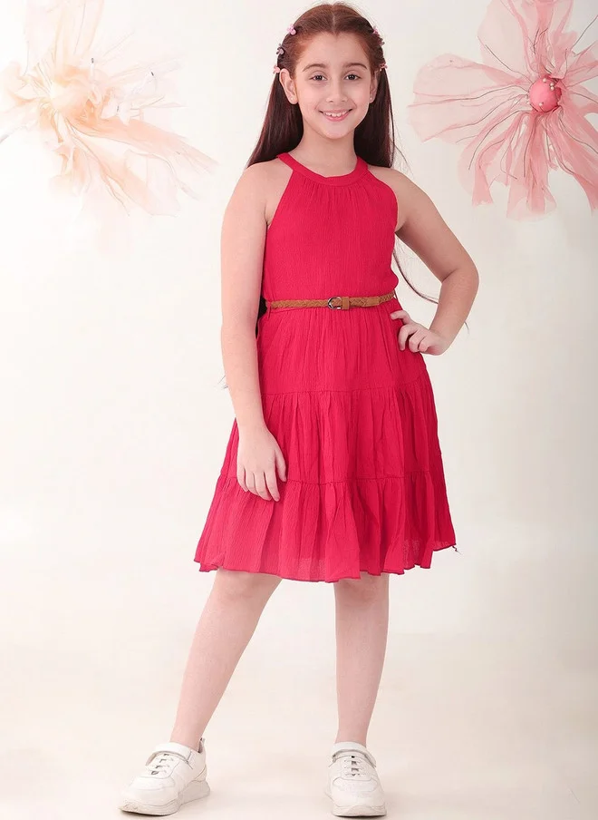 Bonkids BONKIDS Red Satin Fit & Flare Dress