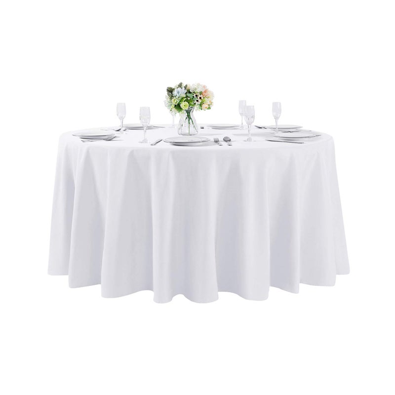 Cupuamon 132 inch Round Tablecloth Washable Polyester Table Cloth Decorative Table Cover for Wedding Party Dining Banquet(132 inch White) - Image 1
