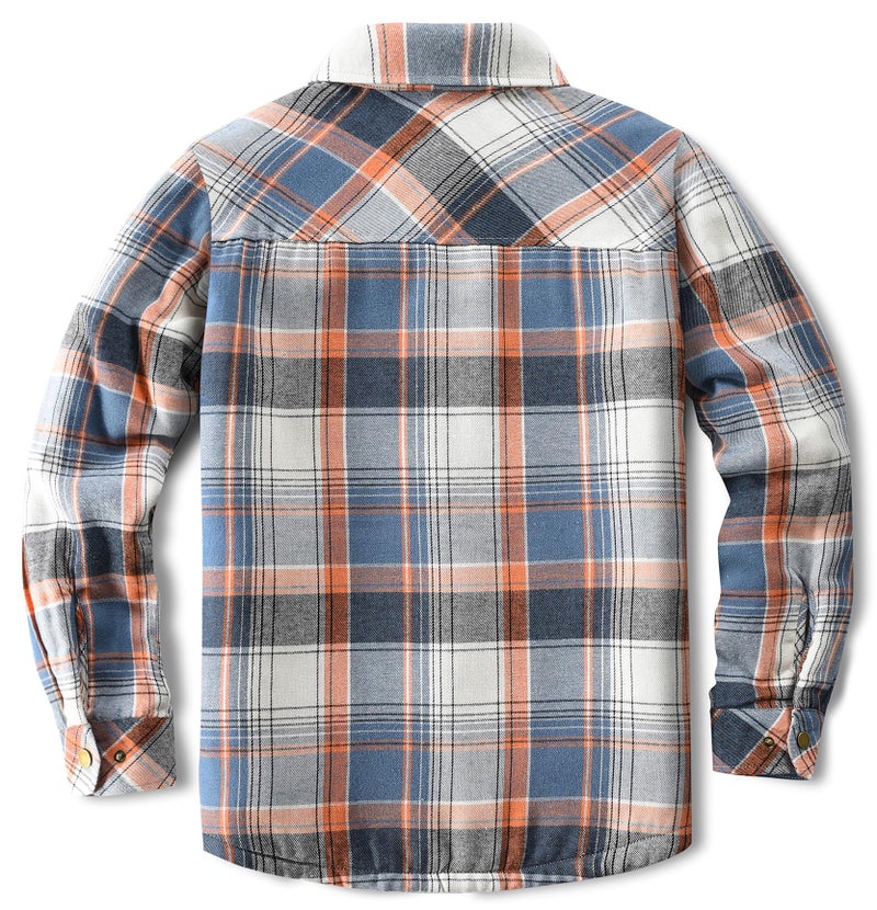 Puwasa Men's Sherpa Lined Cotton Flannel Shirt Jacket Plaid Button Up Jacket Coat for Men with Pocket Blue Large - Image 4