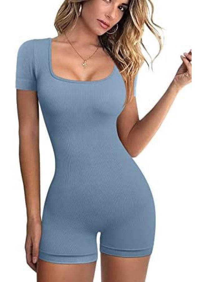 European And American Summer Women's Yoga Jumpsuit Exercise Rib Short-sleeved Sports Jumpsuit Women's Clothing