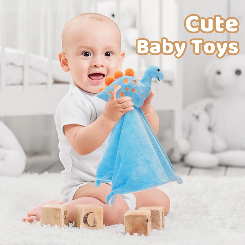 Pro Goleem Dinosaur Security Blanket Soft Loveys for Babies for Boys and Girls Newborn Lovie Infant Blankie Snuggle Toy Stuffed Animal Baby Gifts Blue 14 Inch - Image 4