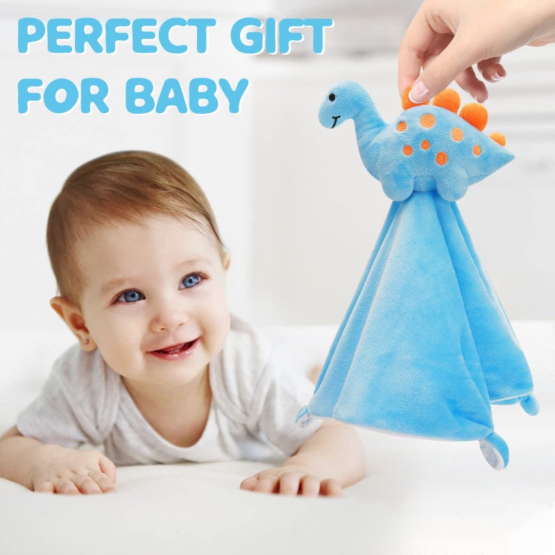 Pro Goleem Dinosaur Security Blanket Soft Loveys for Babies for Boys and Girls Newborn Lovie Infant Blankie Snuggle Toy Stuffed Animal Baby Gifts Blue 14 Inch - Image 3