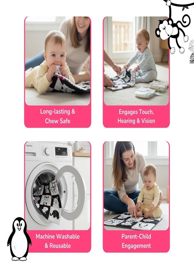 Tidy Sleep High Contrast Sensory Mat for Babies | Black & White Newborn Play Mat for Tummy Time, Vision Stimulation & Brain Development | Soft Cloth Activity Mat 0-12 Months (Animals) - Image 4