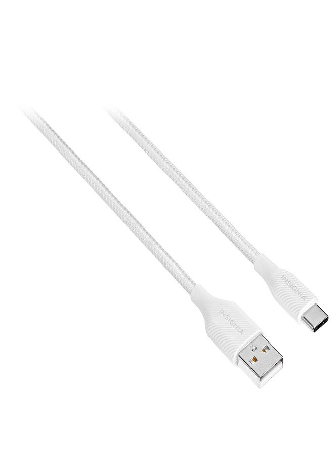 INSIGNIA 6 ft. USB-A to USB-C Charge-and-Sync Braided Cable, Type-C for iPhone 15 Series, iPad Mini 6 / Pro, MacBook Pro, Samsung Galaxy S23, Switch, White Moon Grey - Image 1