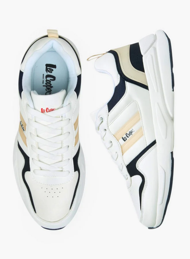 لي كوبر Men's Panelled Lace-Up Sneakers with Pull Tabs