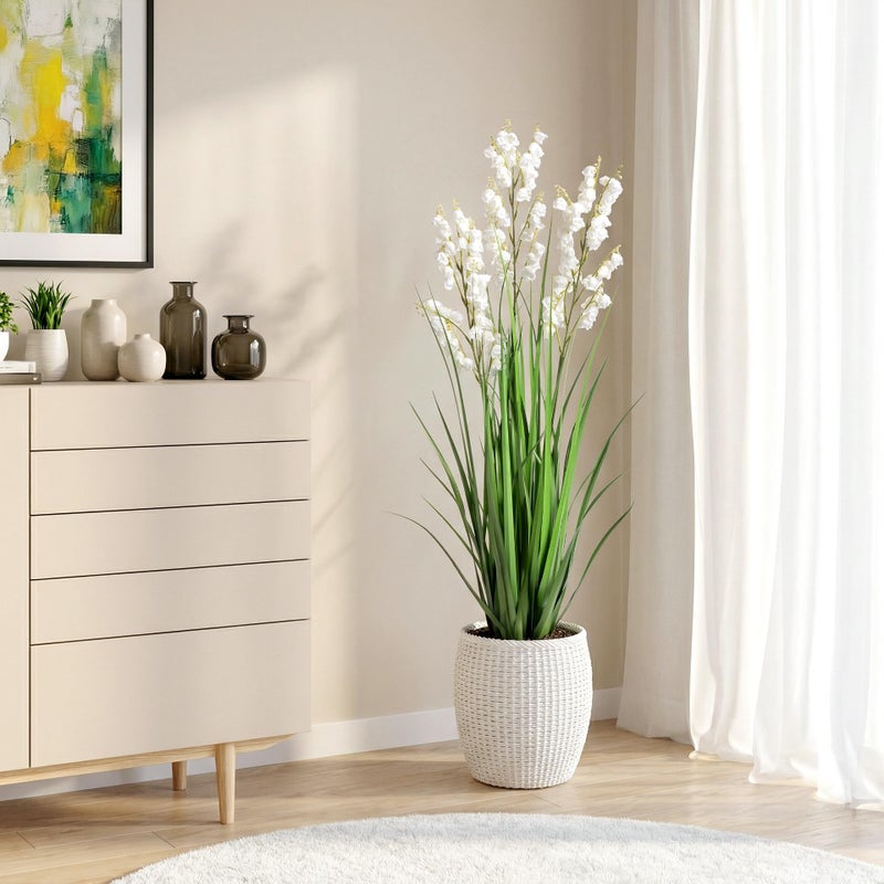 Ttranewsoo Artificial Tall Grass Plants with Pots 36" 1 Pack Lily of The Valley Artificial Grass Home Interior Decorating and Outdoor Garden Decorations(White) - Image 3