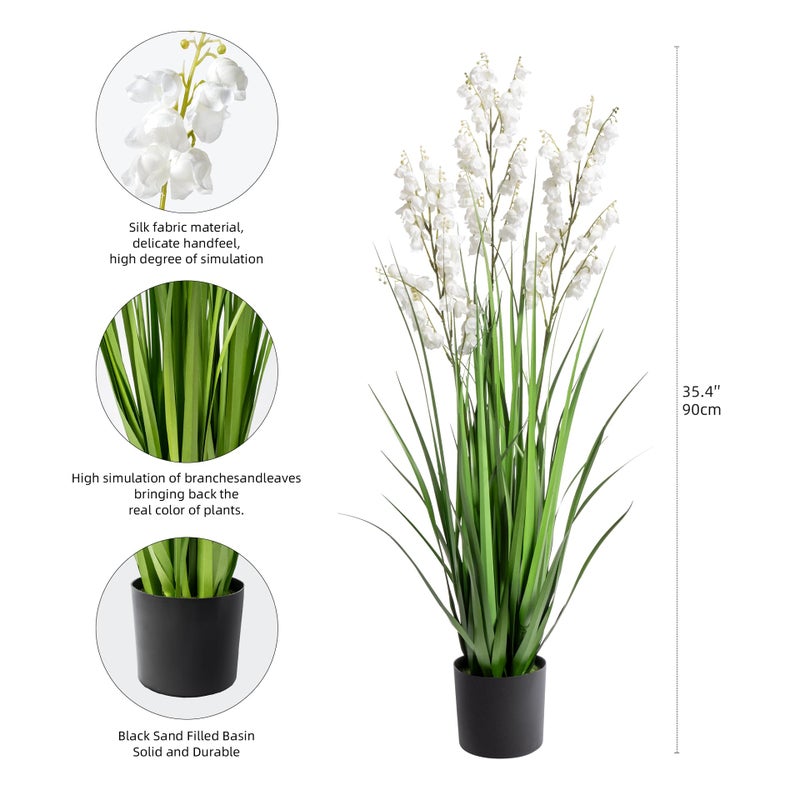 Ttranewsoo Artificial Tall Grass Plants with Pots 36" 1 Pack Lily of The Valley Artificial Grass Home Interior Decorating and Outdoor Garden Decorations(White) - Image 2
