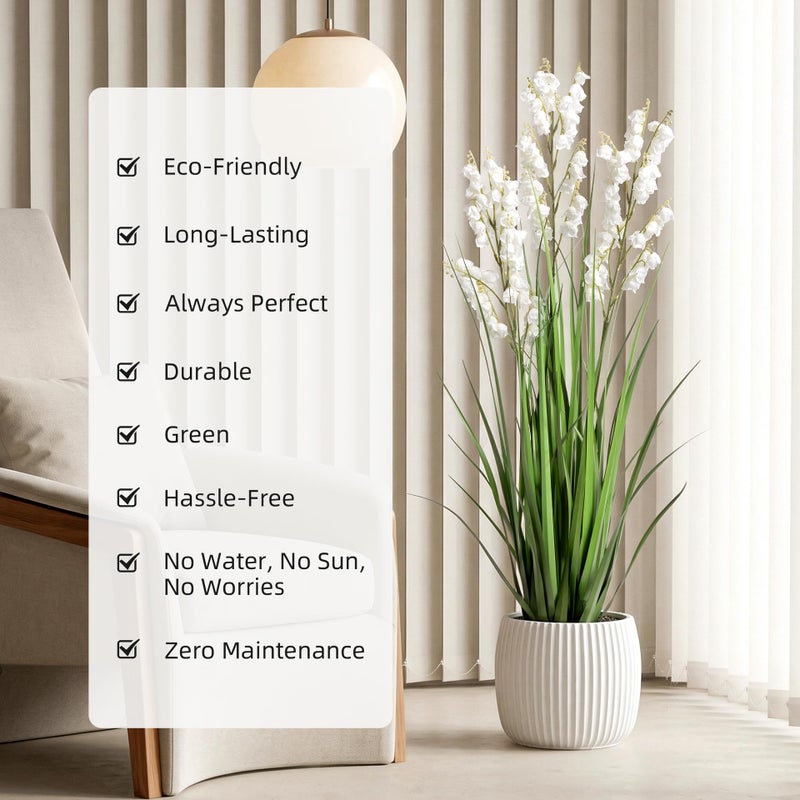 Ttranewsoo Artificial Tall Grass Plants with Pots 36" 1 Pack Lily of The Valley Artificial Grass Home Interior Decorating and Outdoor Garden Decorations(White) - Image 5