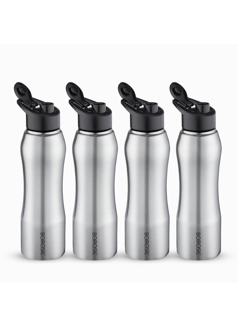 BOROSIL Borosil Hydra GripnSip Stainless Steel 1000 ml Water Bottle  Single Wall Leakproof BPA Free Bottle for Office School College  Gym  Silver Pack of 4  - Image 1